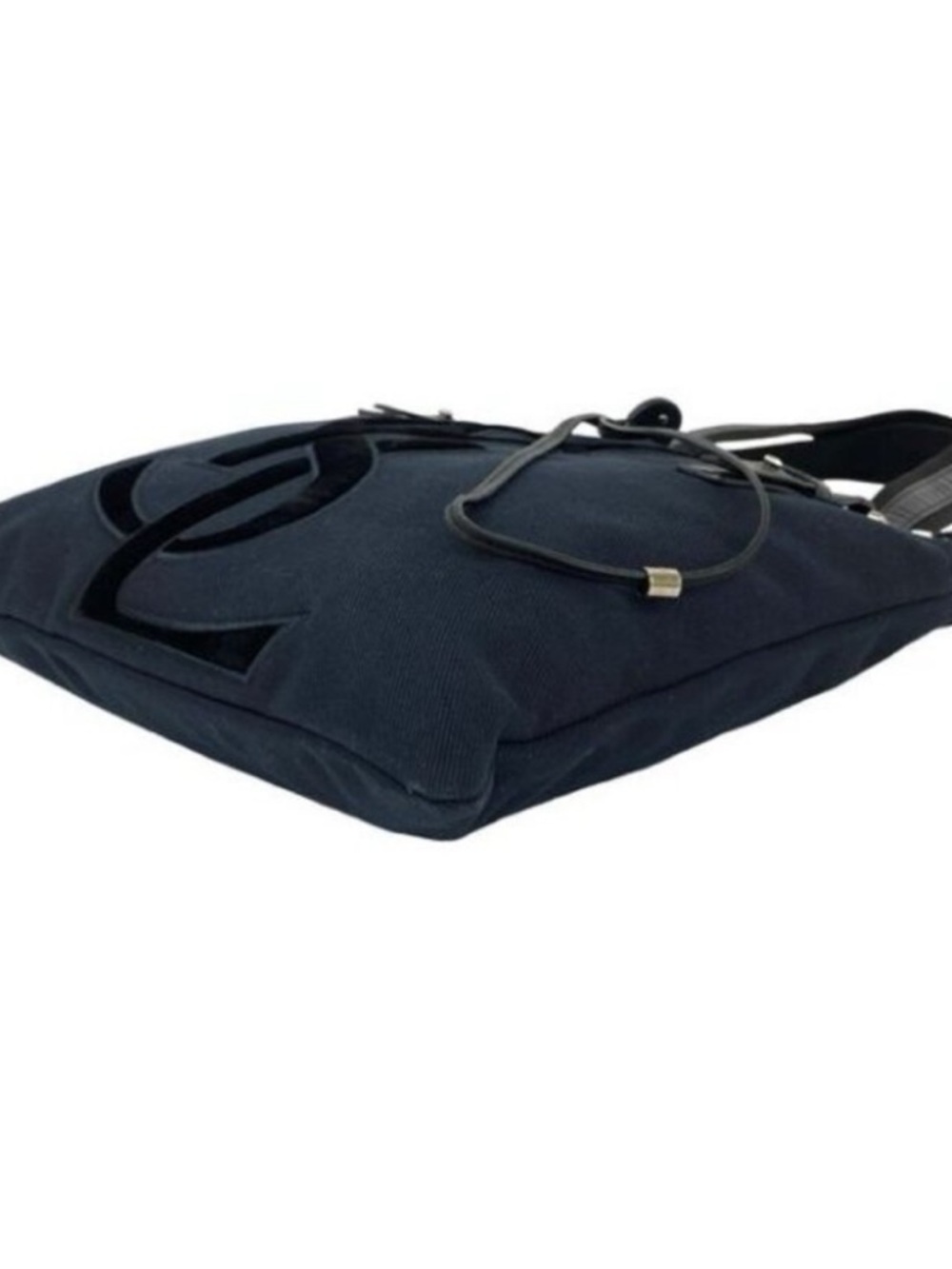 Yves Saint Laurent Rive Gauche Velvet Trimmed Denim Kahala Tote Bag - Picture 5 of 12